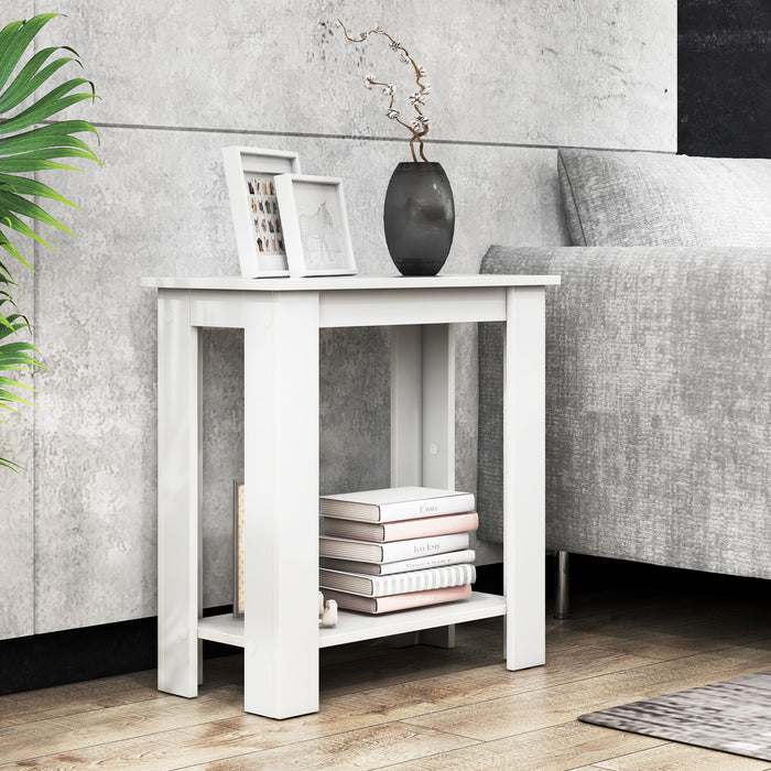 Compact Space-Saver End Table - 2-Tier Design with Storage Shelf, White - Ideal for Small Spaces