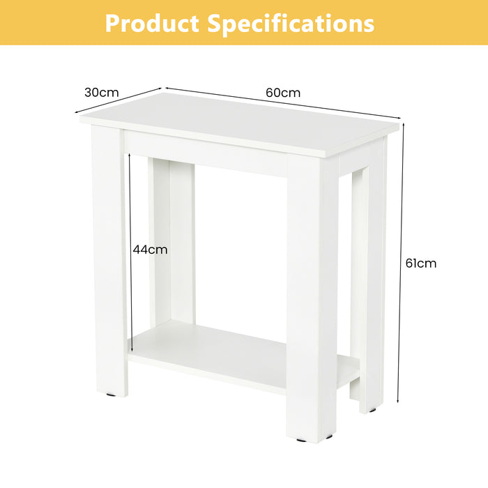 Compact Space-Saver End Table - 2-Tier Design with Storage Shelf, White - Ideal for Small Spaces