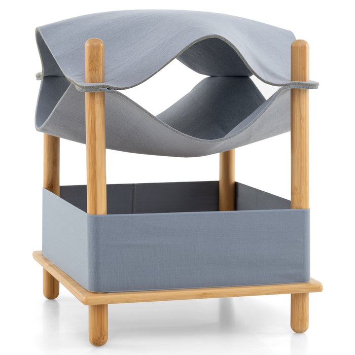 2-Tier Wooden Cat House Modern Cat Tree with Semi-enclosed Condo-Grey