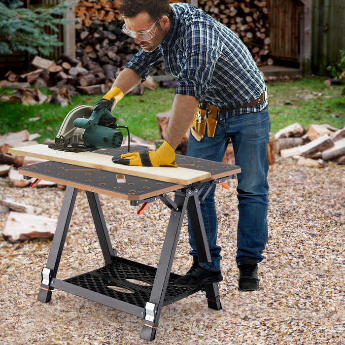 Two Step Work Table 2-in-1 Folding Work Table with 2 Quick Clamps and 8 Adjustable Heights ...