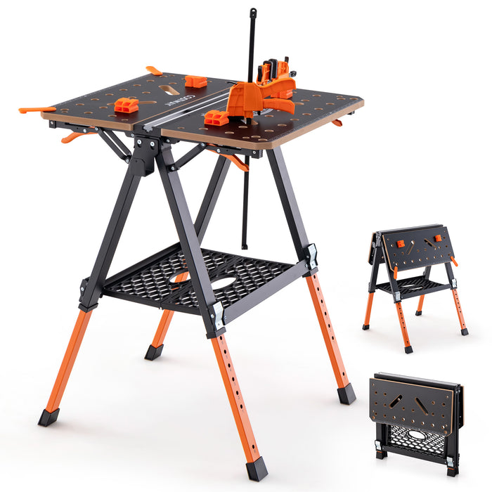 2-in-1 Folding Work Table with 2 Quick Clamps and 8 Adjustable Heights -Orange