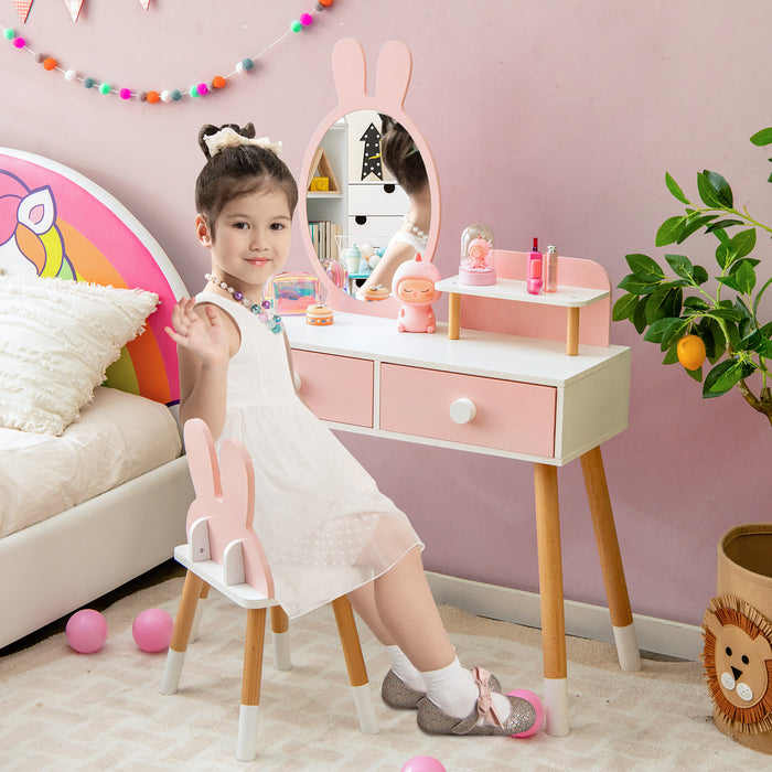 2-in-1 Kids Princess Vanity Table and Chair Set-