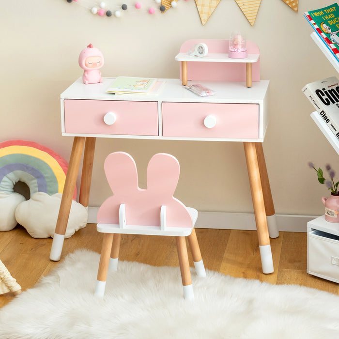 2-in-1 Kids Princess Vanity Table and Chair Set-