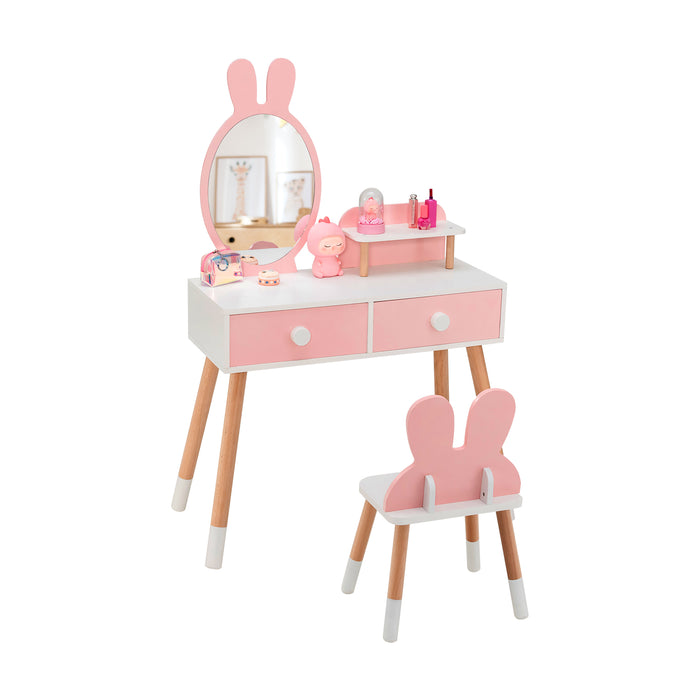 2-in-1 Kids Princess Vanity Table and Chair Set-