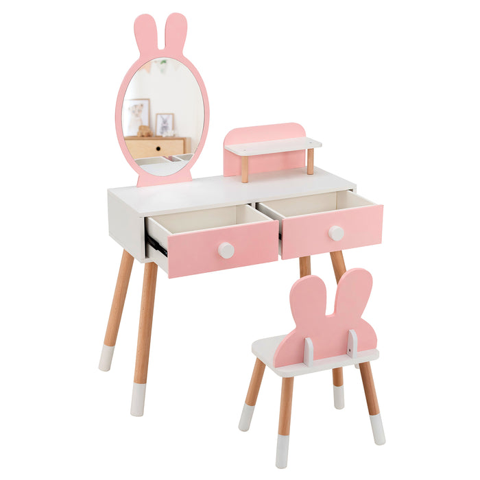 2-in-1 Kids Princess Vanity Table and Chair Set-