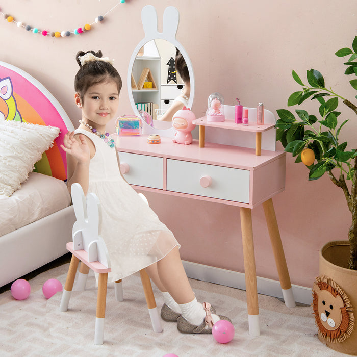 2-in-1 Kids Princess Vanity Table and Chair Set-