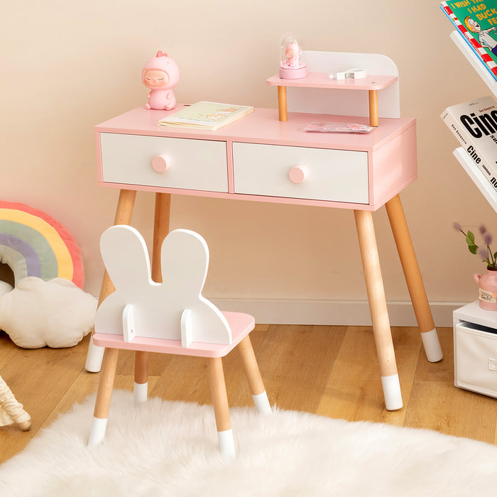 2-in-1 Kids Princess Vanity Table and Chair Set-
