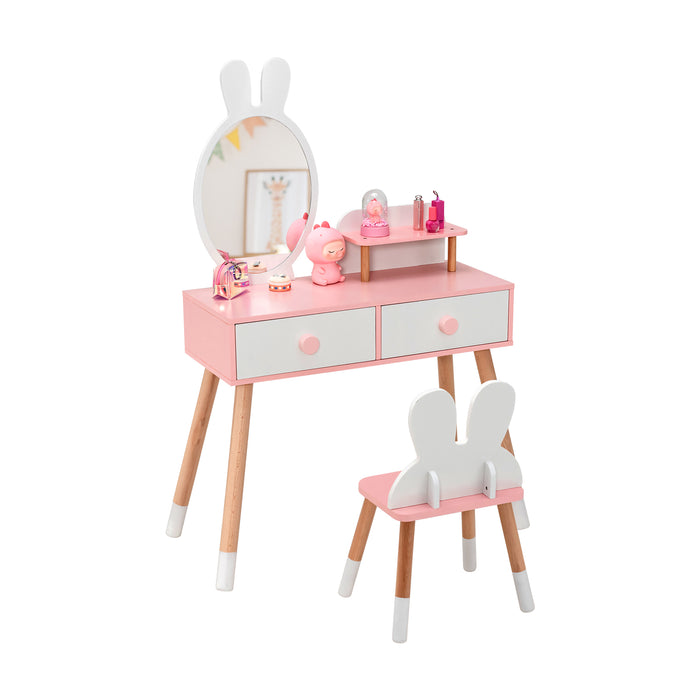 2-in-1 Kids Princess Vanity Table and Chair Set-