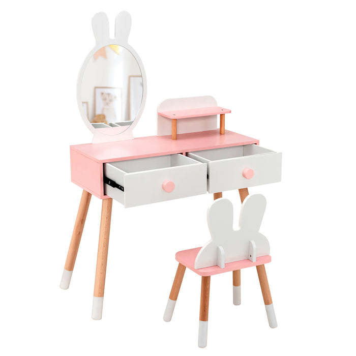 2-in-1 Kids Princess Vanity Table and Chair Set-