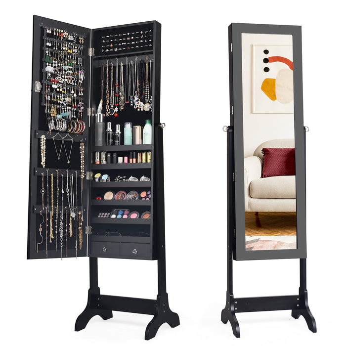 Freestanding Jewelry Cabinet with Full-Length Mirror and Drawers-