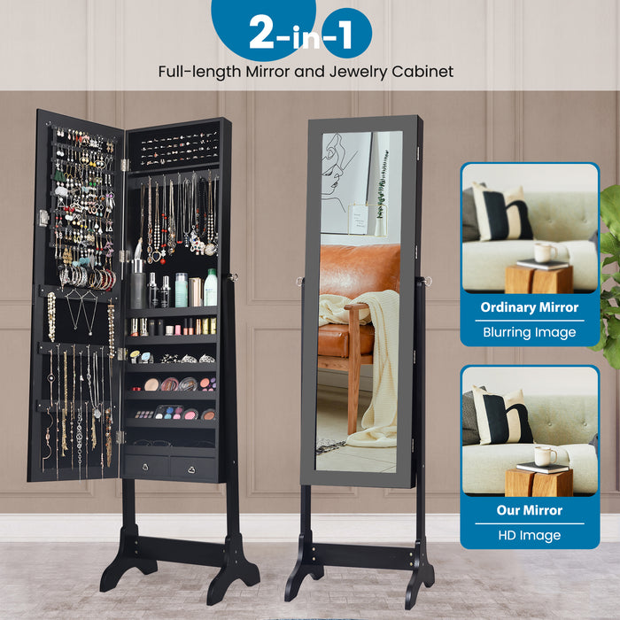 Freestanding Jewelry Cabinet with Full-Length Mirror and Drawers-