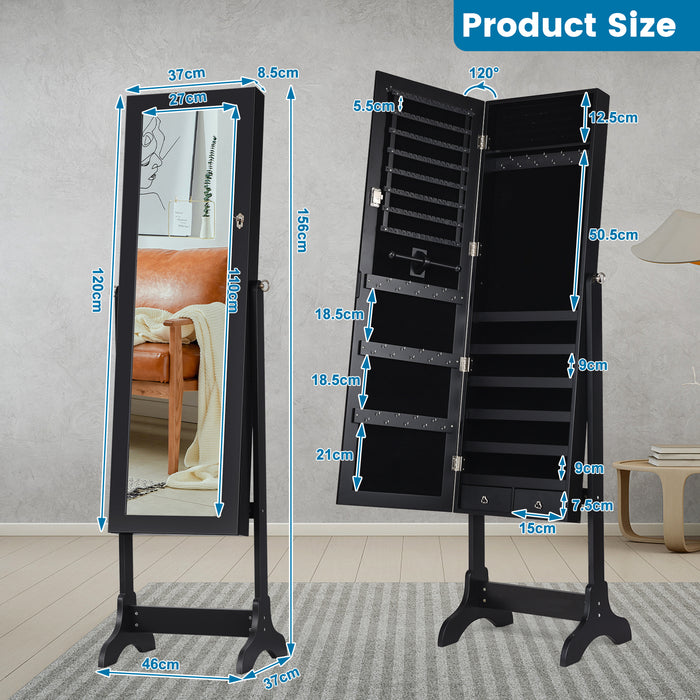 Freestanding Jewelry Cabinet with Full-Length Mirror and Drawers-