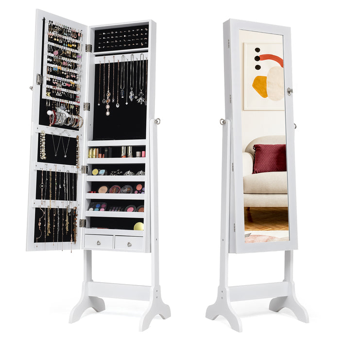 Freestanding Jewelry Cabinet with Full-Length Mirror and Drawers-