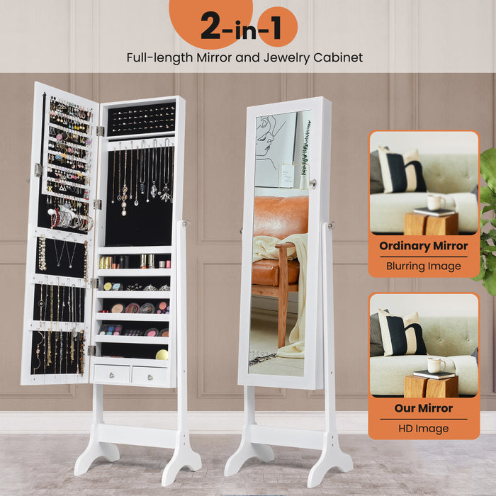 Freestanding Jewelry Cabinet with Full-Length Mirror and Drawers-