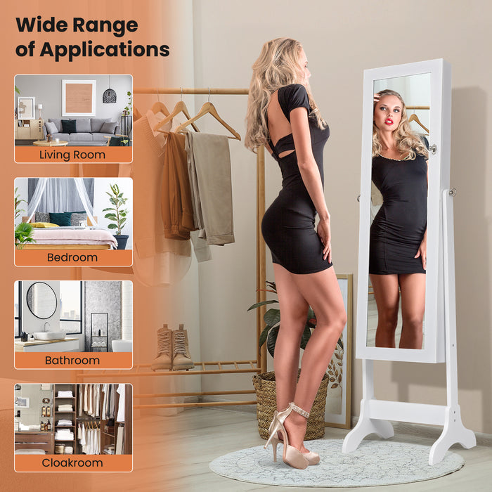 Freestanding Jewelry Cabinet with Full-Length Mirror and Drawers-