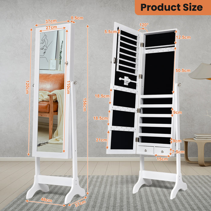 Freestanding Jewelry Cabinet with Full-Length Mirror and Drawers-