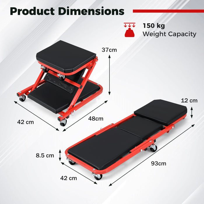 2-in-1 Rolling Creeper Seat Folding Creeper with 6 Universal Wheels