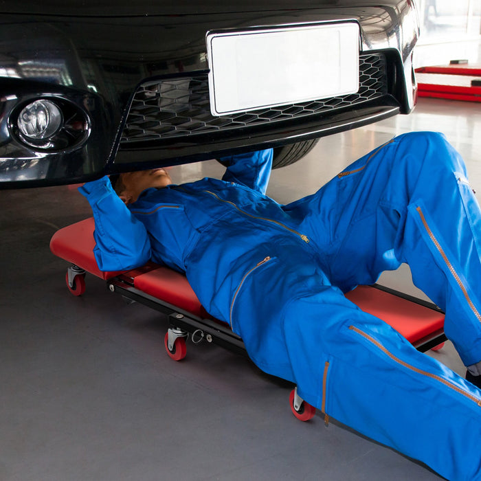 2-in-1 Rolling Creeper Seat Folding Creeper with PVC Padded Seat