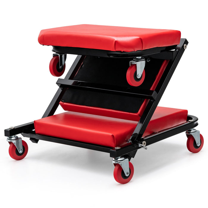 2-in-1 Rolling Creeper Seat Folding Creeper with PVC Padded Seat