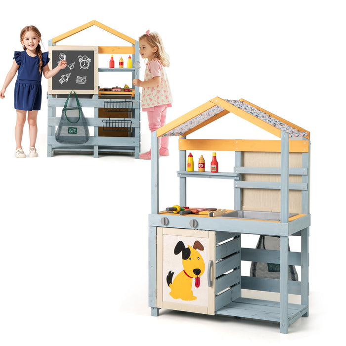 2 in 1 Wooden Mud Kitchen and Grocery Store with Removable Sink-