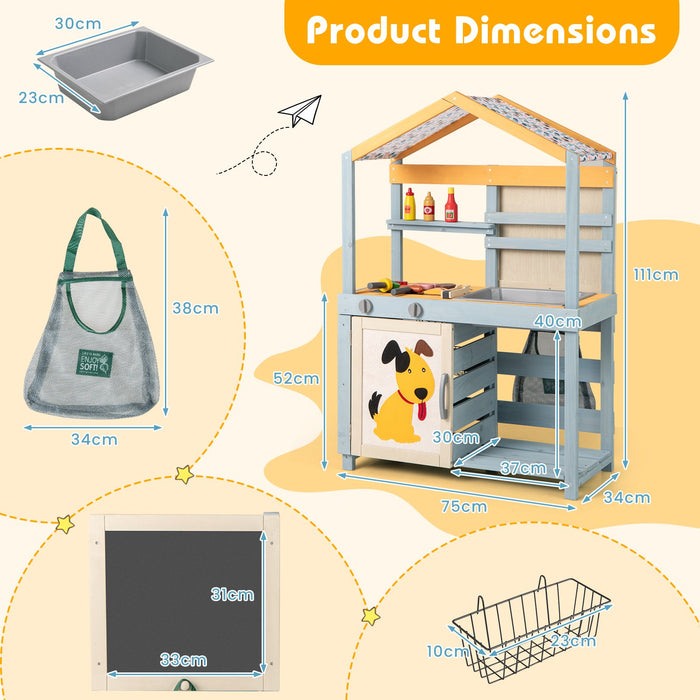 2 in 1 Wooden Mud Kitchen and Grocery Store with Removable Sink-