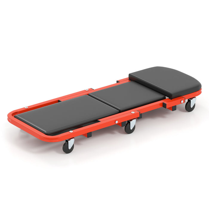 2-in-1 Folding Profile Mechanic Creeper with Padded Seat and 6 Wheels-Red