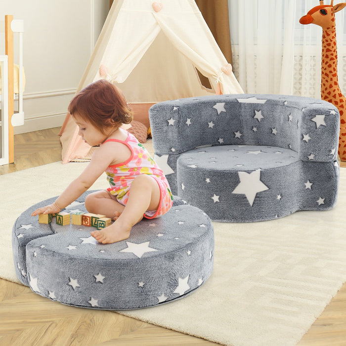 2 in 1 Glow in the Dark Sofa for Toddlers  with Machine Washable Flannel Cover-