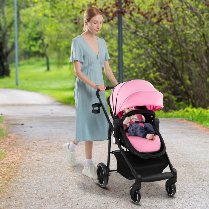 High Landscape 2-in-1 Stroller - Reversible Seat, Adjustable Backrest, Canopy in Pink - Perfect for Parents Seeking Functional and Stylish Baby Transport
