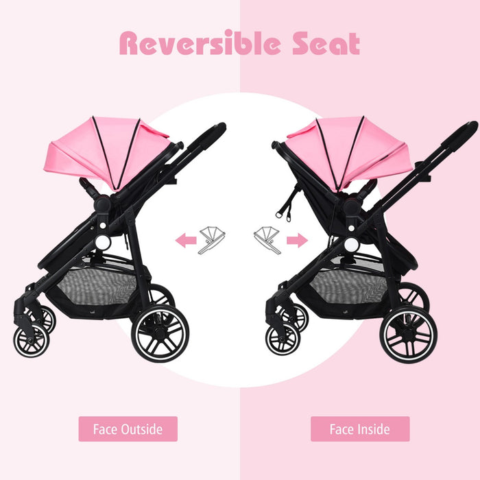 High Landscape 2-in-1 Stroller - Reversible Seat, Adjustable Backrest, Canopy in Pink - Perfect for Parents Seeking Functional and Stylish Baby Transport