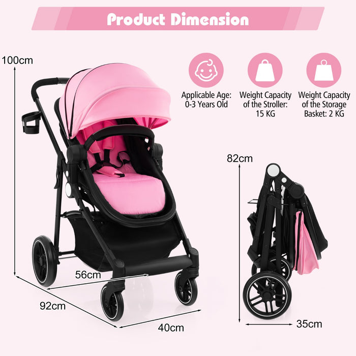 High Landscape 2-in-1 Stroller - Reversible Seat, Adjustable Backrest, Canopy in Pink - Perfect for Parents Seeking Functional and Stylish Baby Transport