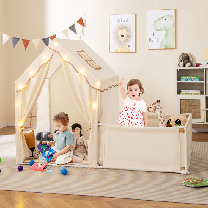 2-in-1 Kids Play Tent with Playpen and Washable Cotton Mat-