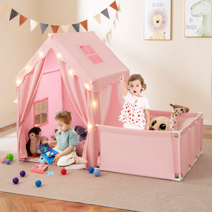 2-in-1 Kids Play Tent with Playpen and Washable Cotton Mat-