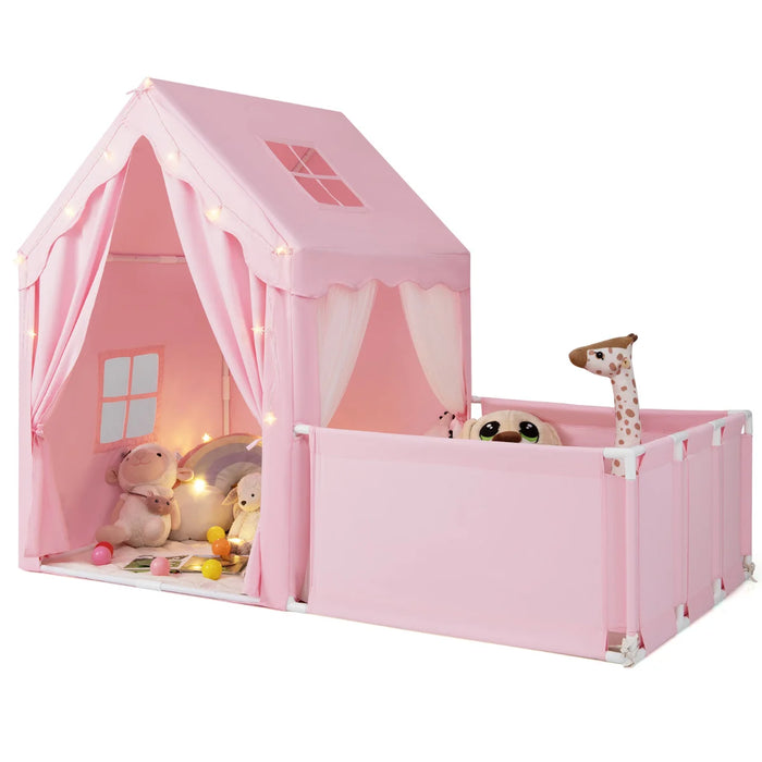 2-in-1 Kids Play Tent with Playpen and Washable Cotton Mat-