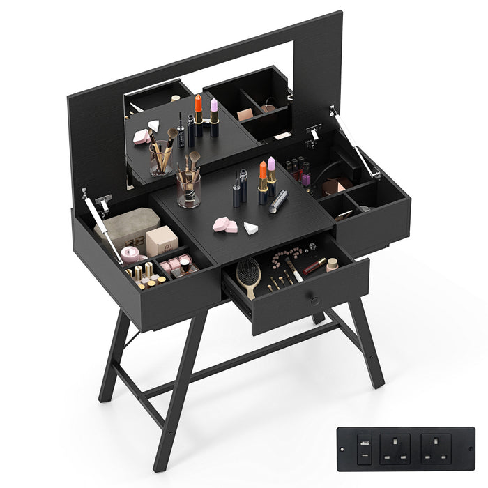2-in-1 Vanity Desk with Mirror and Charging Station-