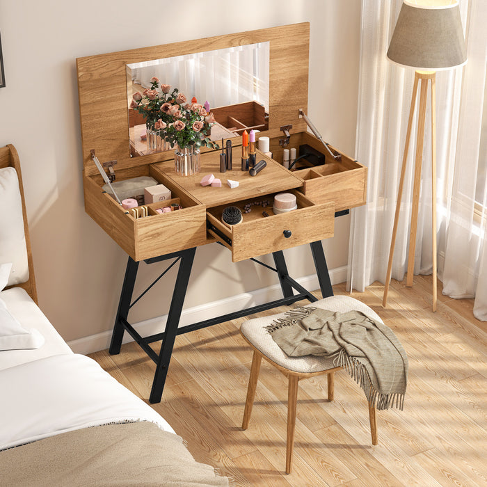 2-in-1 Vanity Desk with Mirror and Charging Station-