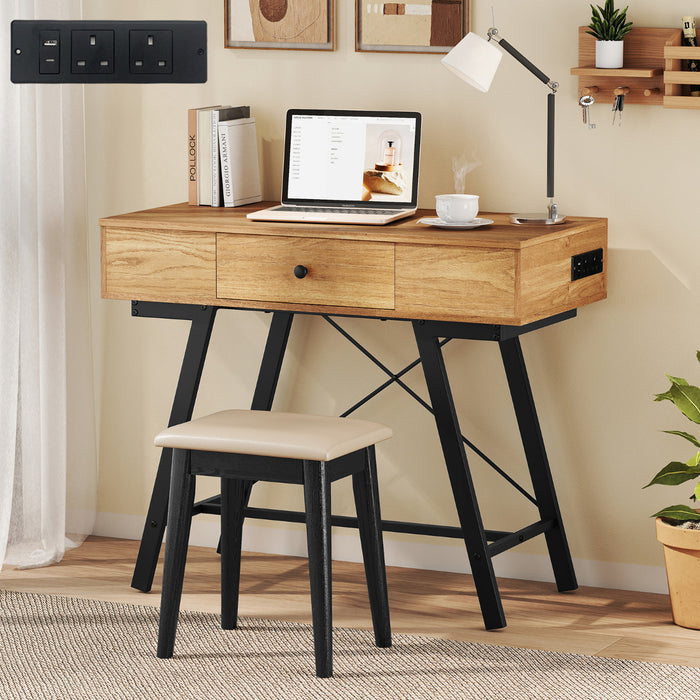 2-in-1 Vanity Desk with Mirror and Charging Station-