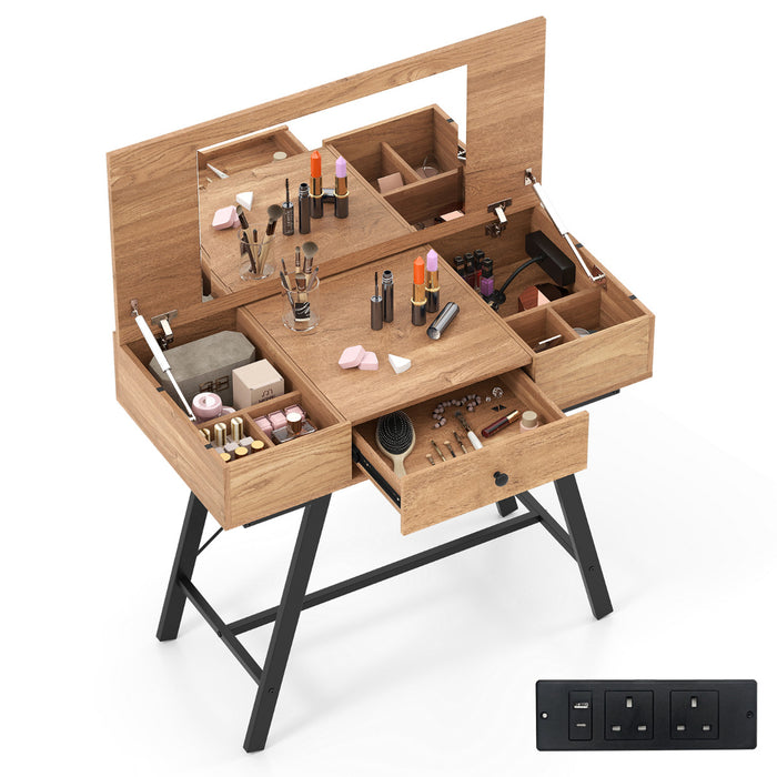 2-in-1 Vanity Desk with Mirror and Charging Station-