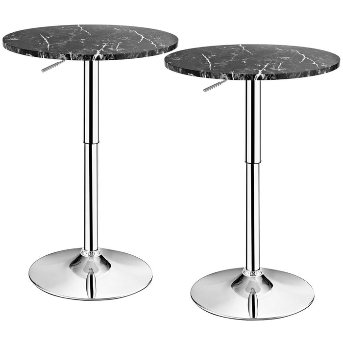 Set of 2 Modern Bar Table Adjustable Swivel with Marble Patterns-