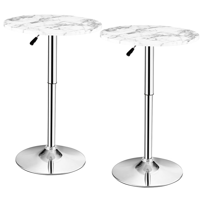 Set of 2 Modern Bar Table Adjustable Swivel with Marble Patterns-