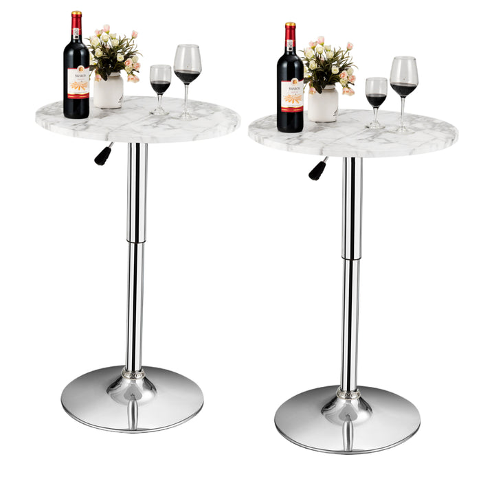 Set of 2 Modern Bar Table Adjustable Swivel with Marble Patterns-