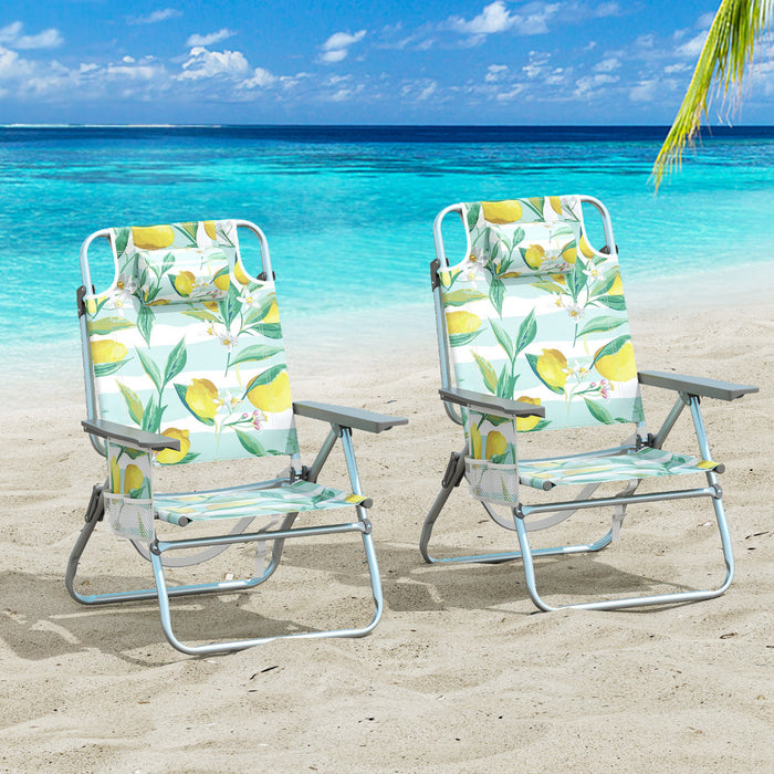 2-Pack Beach Chairs 5-Position Adjustable Folding Chair with Towel Bar-
