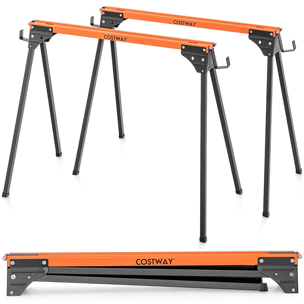 2 Pack Portable Saw Horse Work Table with Quick Open Legs and Support Arms-