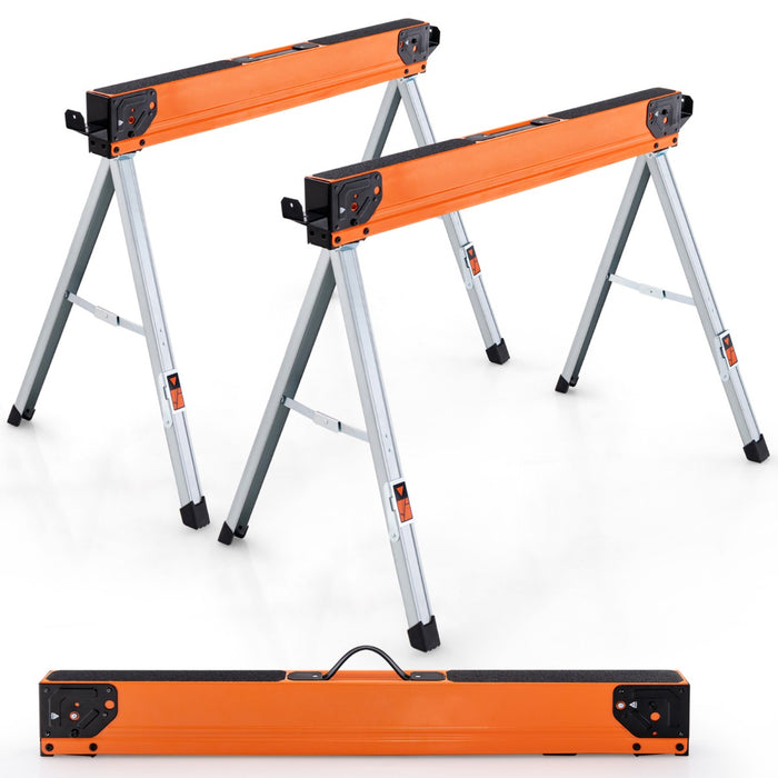 2 Pack Saw Horses with Folding Design  Non-slip Pads and Surface-Orange