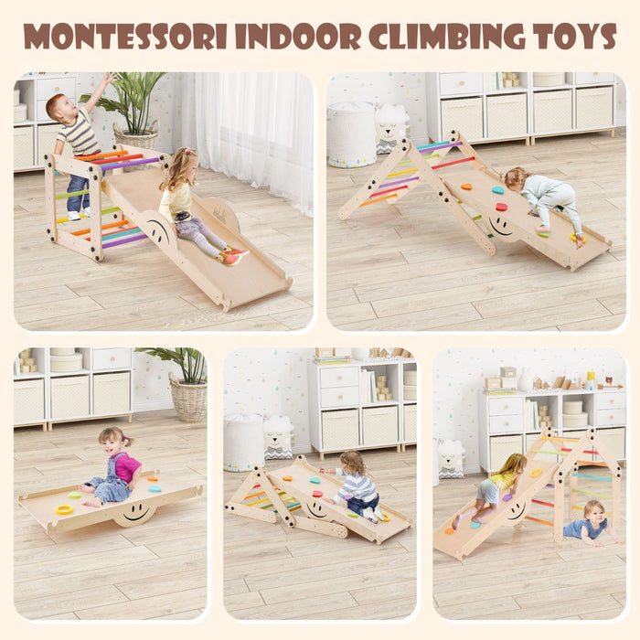 2-Piece Wooden Montessori Climbing Toys with DIY Climber and Seesaw