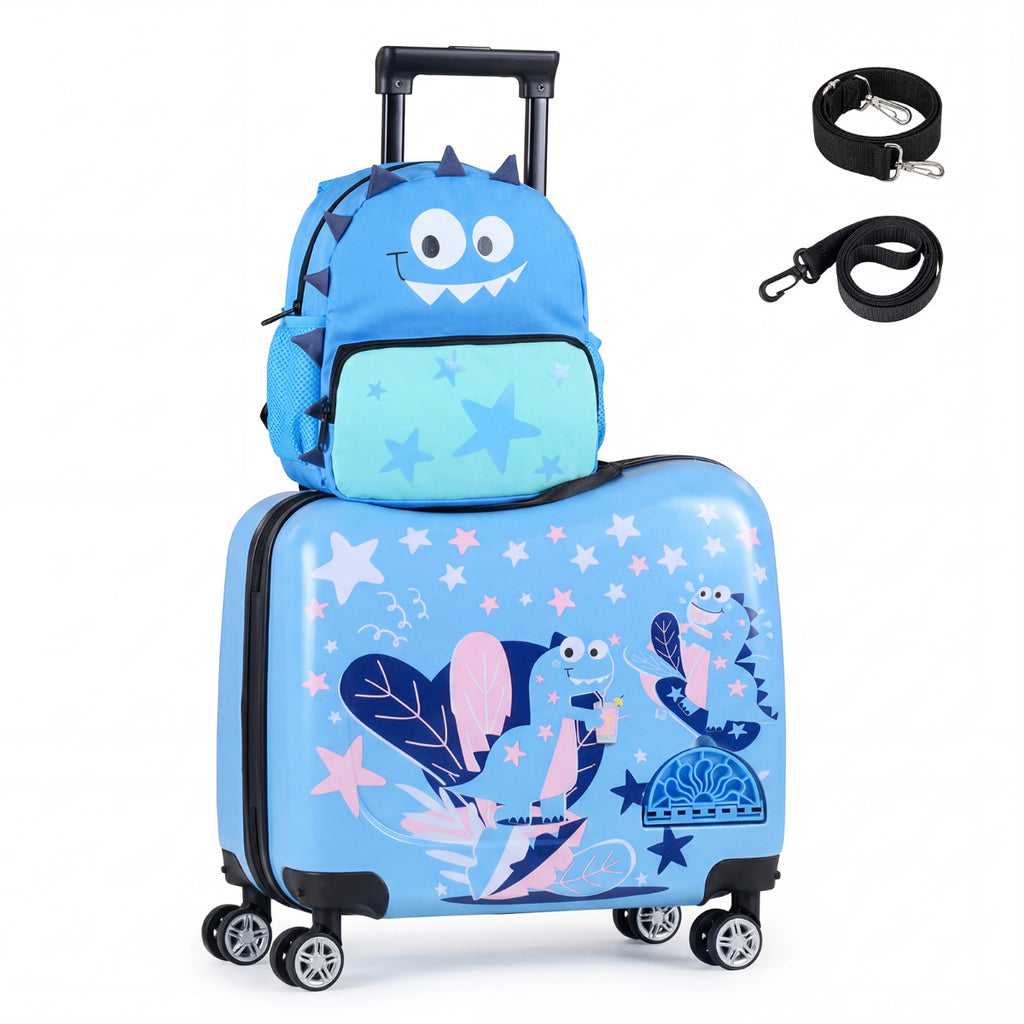2 Pieces Kid Luggage Set with Spinner Wheels and Lanyard for Carry Strap-