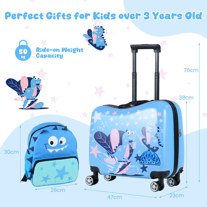2 Pieces Kid Luggage Set with Spinner Wheels and Lanyard for Carry Strap-