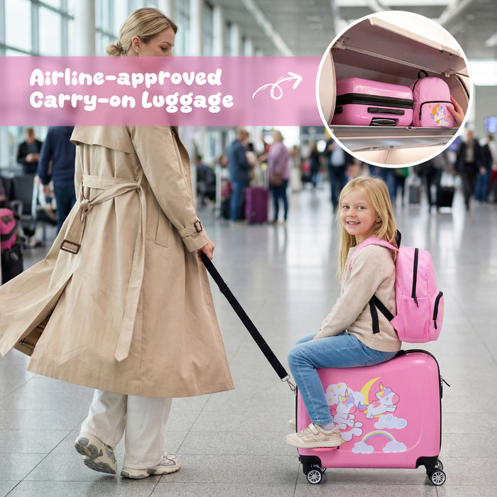 2 Pieces Kid Luggage Set with Spinner Wheels and Lanyard for Carry Strap-