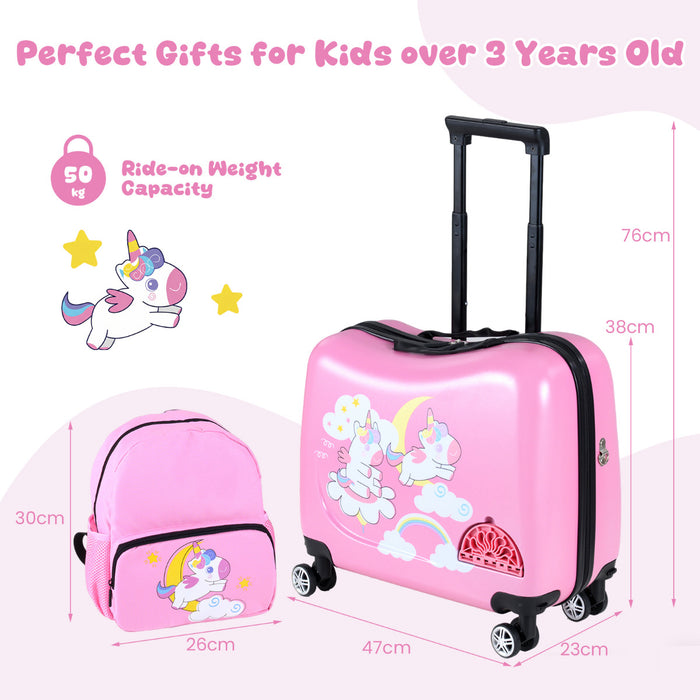 2 Pieces Kid Luggage Set with Spinner Wheels and Lanyard for Carry Strap-