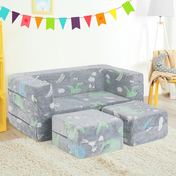 2 Seater Kids Play Couch Glow in the Dark Modular Sofa Set for Toddlers-