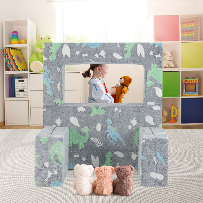 2 Seater Kids Play Couch Glow in the Dark Modular Sofa Set for Toddlers-